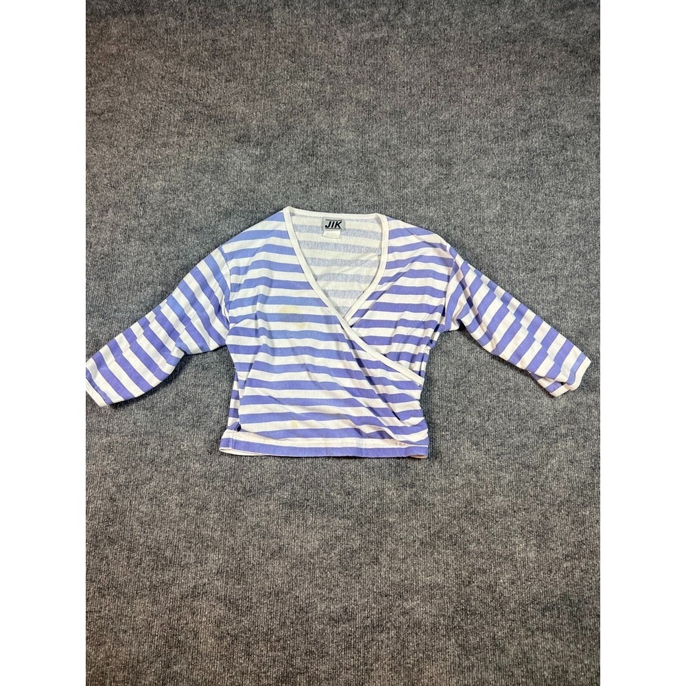 JIK Vintage Purple White Striped Wrap Crop Top 3/4 Sleeve Made in USA